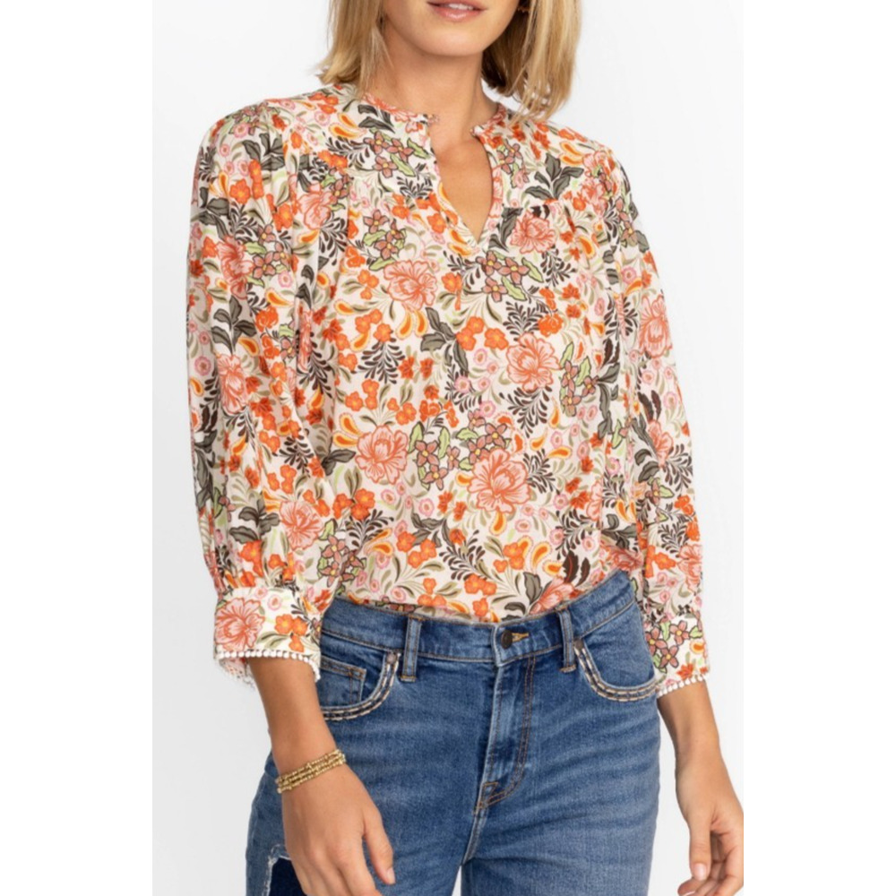Johnny Was Workshop Cotton Floral Valencia Circle Yoke Blouse Size Small Boho
